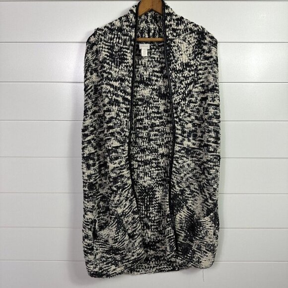 Chico's Mackenzie Tweed Open Front Vest Black White sz 1 / Medium - Picture 1 of 6